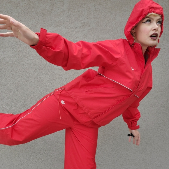 Adidas 80's Vintage Red 2PC Hooded Jacket & Joggers Tracksuit - Picture 2 of 16